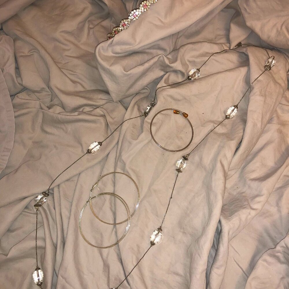 bundle jewel necklace, headband, earring set, bracelet